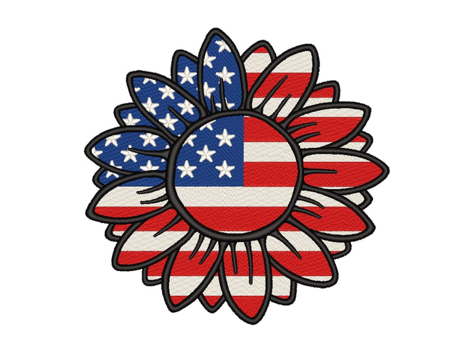 Sunflower Embroidery Design, American Flag Embroidery File, Independence Day Embroidery, 3 sizes Embroidery/Applique DESIGNS Nino Nadaraia 