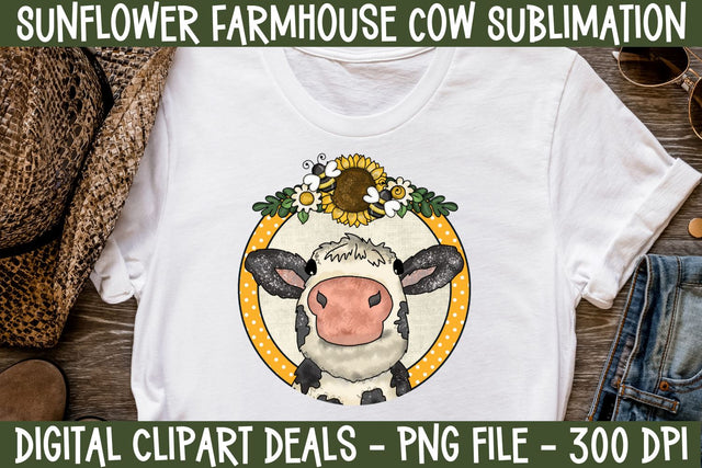 Sunflower Farmhouse Cow Sublimation 1 Design - Heifer Sublimation PNG Design Sublimation Digital Clipart Deals 