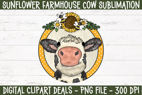 Sunflower Farmhouse Cow Sublimation 1 Design - Heifer Sublimation PNG Design Sublimation Digital Clipart Deals 