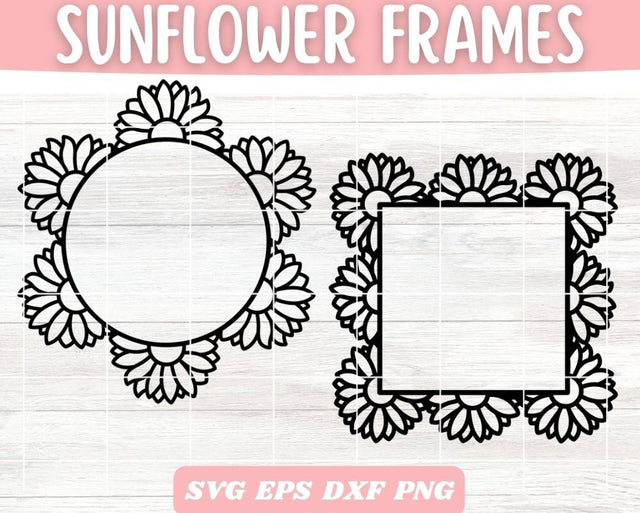 Sunflower Floral Wreath SVG Cut Files, Sun Flower Vector, Hand Drawn Sunflower Outline Designs SVG Apple Grove Designs 
