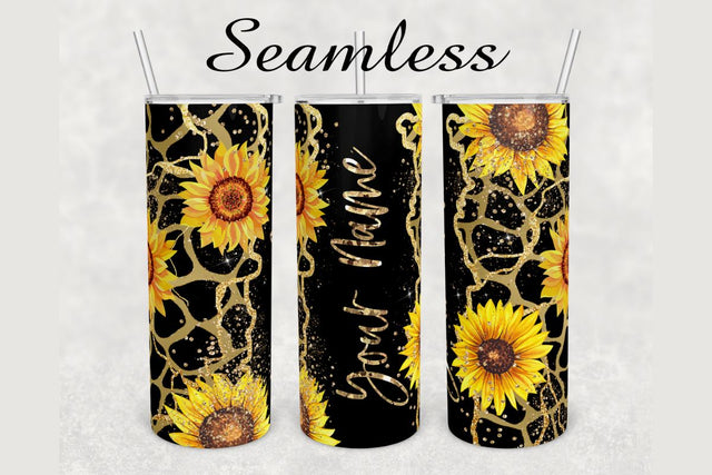 Sunflower Giraffe Gold Agate Tumbler sublimation design 20 oz skinny tumbler wrap Sublimation BambinaCreations 
