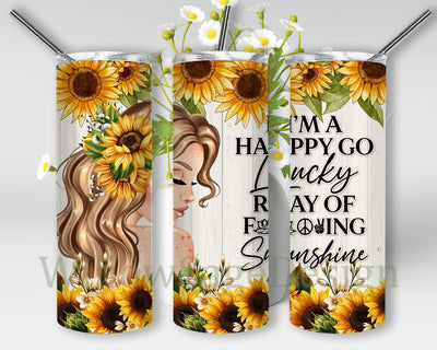 Sunflower Girl Tumbler 20oz Skinny Tumbler Png, I'm A Happy Go Lucky Ray Of Sunshine Tumbler, Vintage Sunflowers Flowers, Be A Sunflower, Birthday Gift Sublimation WillowSageDesign 