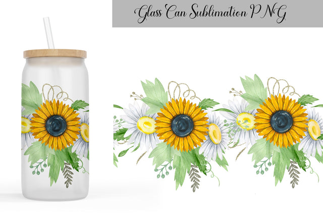 Sunflower Glass Can Sublimation Sublimation WatercolorColorDream 