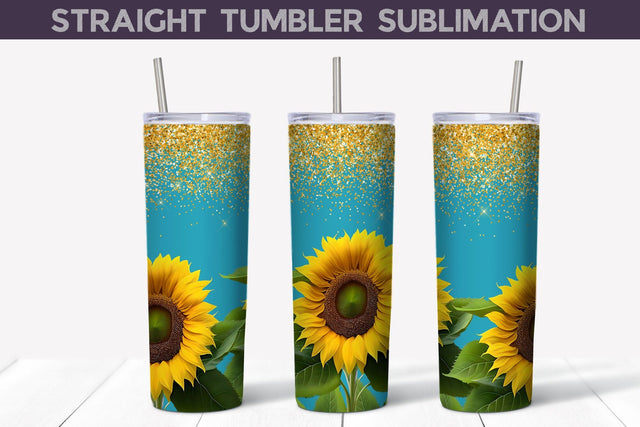 Sunflower Glitter Tumbler Wrap Sublimation WatercolorColorDream 