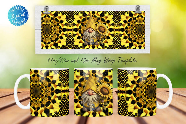 Sunflower Gnome 11, 12 & 15 Oz Mug Sublimation Sublimation Regulrcrative 