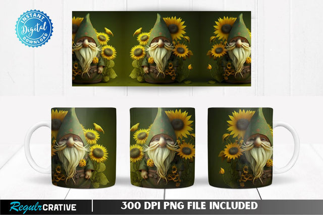 Sunflower Gnome 11, 12 & 15 Oz Mug Sublimation Sublimation Regulrcrative 