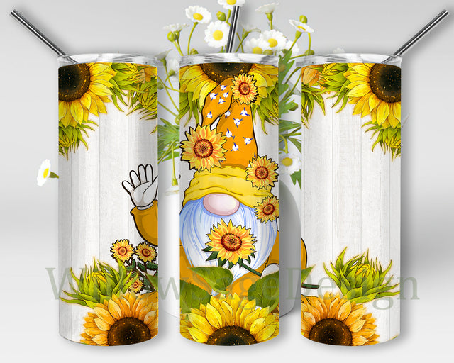 Sunflower Gnome 20oz Skinny Tumbler, Gnome Tumbler Png, Sunflower Full Tumbler Wrap, Sunflowers Sublimation Design, Digital Download Sublimation WillowSageDesign 