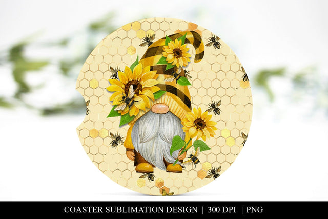 Sunflower Gnome Car Coaster Sublimation Design PNG Sublimation BijouBay 
