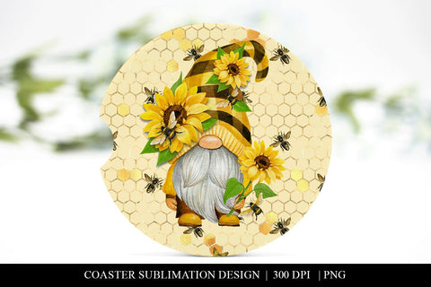Sunflower Gnome Car Coaster Sublimation Design PNG Sublimation BijouBay 