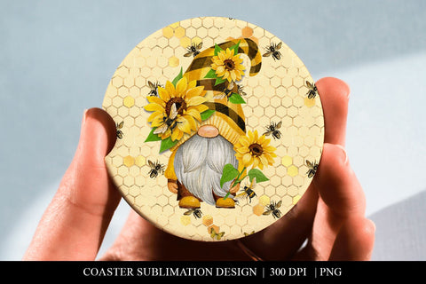 Sunflower Gnome Car Coaster Sublimation Design PNG Sublimation BijouBay 
