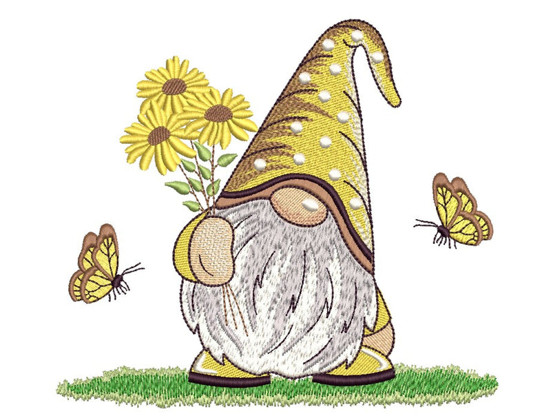 Sunflower Gnome Embroidery Design, 3 sizes Embroidery/Applique DESIGNS Nino Nadaraia 