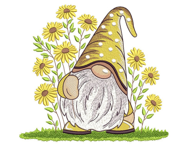 Sunflower Gnome Embroidery Design, 3 sizes Embroidery/Applique DESIGNS Nino Nadaraia 