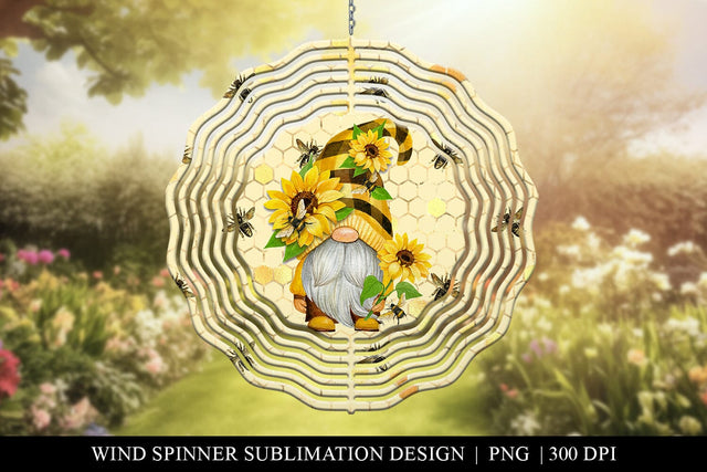Sunflower Gnome & Honeycomb Pattern Wind Spinner Sublimation Sublimation BijouBay 