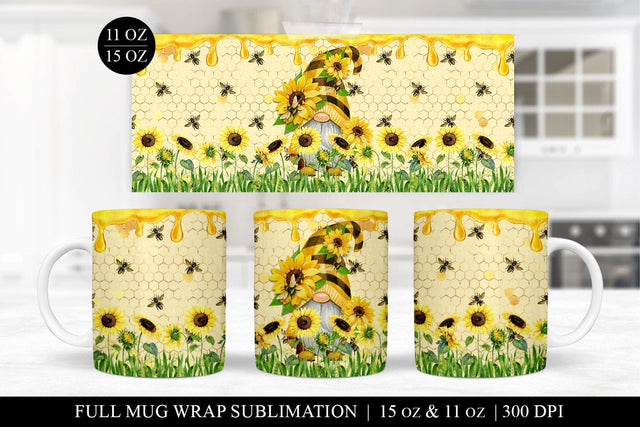 Sunflower Gnome Mug Sublimation PNG - 11oz & 15oz Included Sublimation BijouBay 