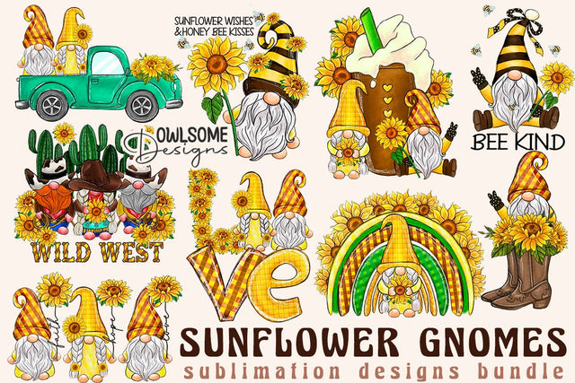 Sunflower Gnomes Sublimation Designs Bundle Sublimation Owlsome.Designs 