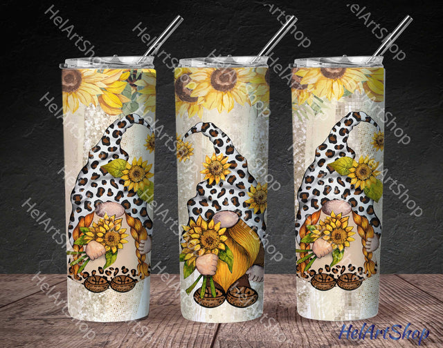 Sunflower Gnomes Tumbler PNG Sublimation, SKINNY TUMBLER Png Sublimation _HelArtShop_ 