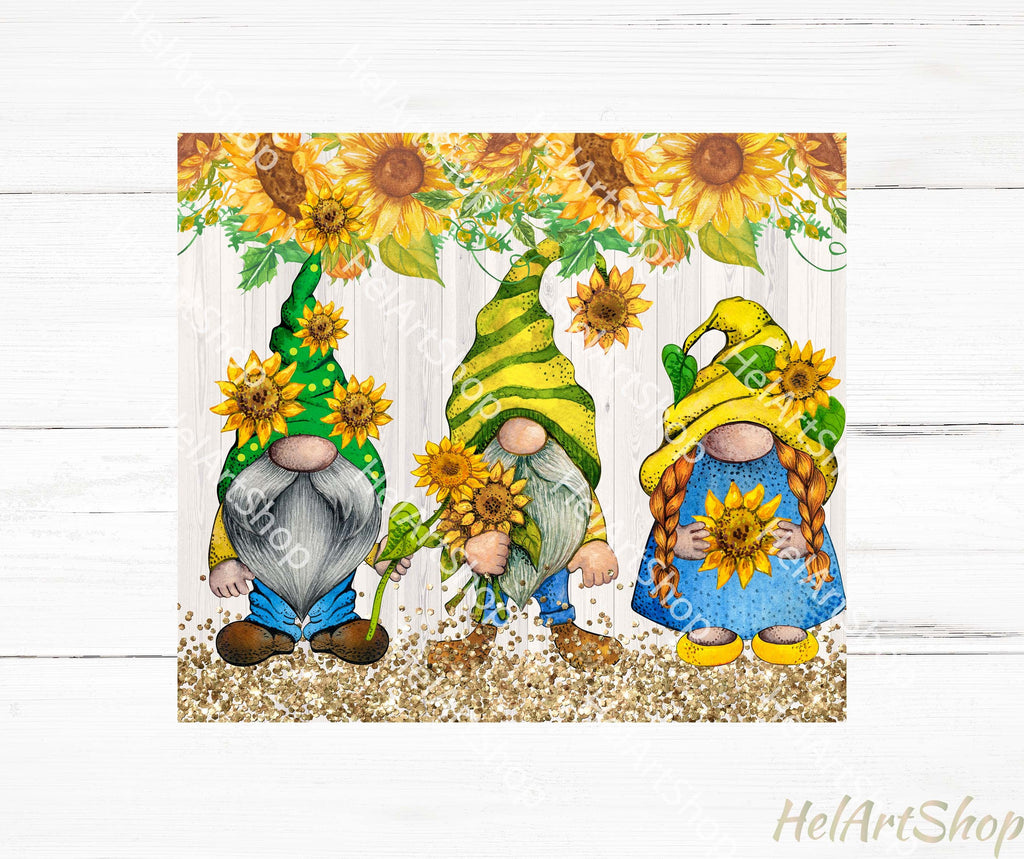 Sunflower Gnomes Tumbler PNG Sublimation, SKINNY TUMBLER Png - So Fontsy