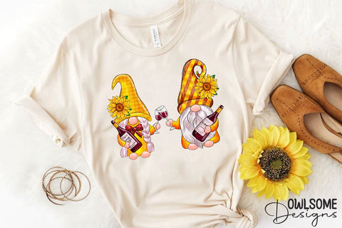 Sunflower Gnomes Wine Sublimation PNG Sublimation Owlsome.Designs 