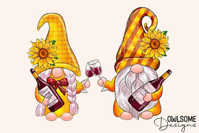 Sunflower Gnomes Wine Sublimation PNG Sublimation Owlsome.Designs 