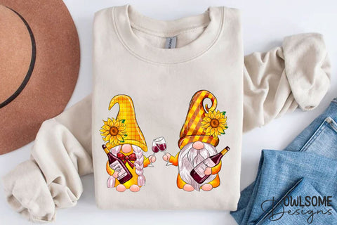 Sunflower Gnomes Wine Sublimation PNG Sublimation Owlsome.Designs 