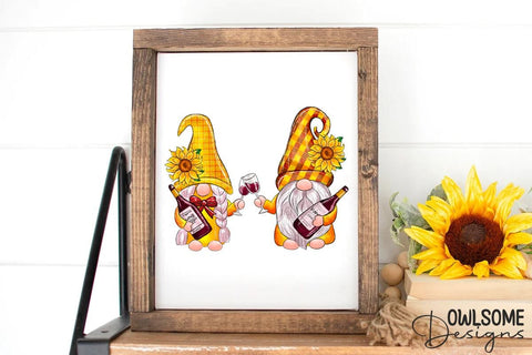 Sunflower Gnomes Wine Sublimation PNG Sublimation Owlsome.Designs 
