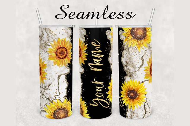 Sunflower Gold Glitter Agate Tumbler sublimation design 20 oz skinny tumbler wrap Sublimation BambinaCreations 