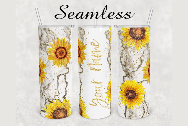 Sunflower Gold Glitter Marble Tumbler sublimation design 20 oz skinny tumbler wrap Sublimation BambinaCreations 