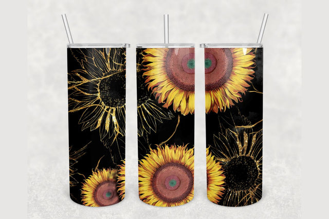 Sunflower Gold Glitter Tumbler sublimation design 20 oz skinny tumbler wrap Sublimation BambinaCreations 