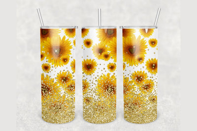 Sunflower Gold Glitter Tumbler sublimation design 20 oz skinny tumbler wrap Sublimation BambinaCreations 