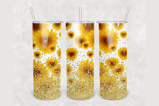 Sunflower Gold Glitter Tumbler sublimation design 20 oz skinny tumbler wrap Sublimation BambinaCreations 