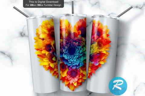 Sunflower Heart Love 20 oz / 30 oz Tumbler PNG Sublimation Regulrcrative 