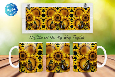 Sunflower Honeycomb Bees 11, 12 & 15 Oz Mug Sublimation Sublimation Regulrcrative 