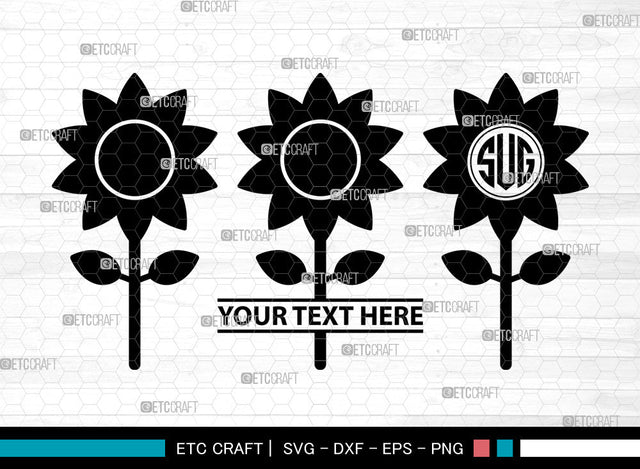 Sunflower Icons Monogram, Sunflower Svg, Summer Svg, Sunflowers, Sunflower Tumbler, Sunflower Monogram, Icon Monogram, Svg Cut File, Dxf, Eps, Png, SVG ETC Craft 
