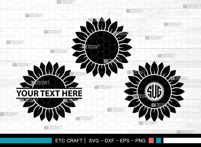 Sunflower Icons Monogram, Sunflower Svg, Summer Svg, Sunflowers, Sunflower Tumbler, Sunflower Monogram, Icon Monogram, Svg Cut File, Dxf, Eps, Png, SVG ETC Craft 