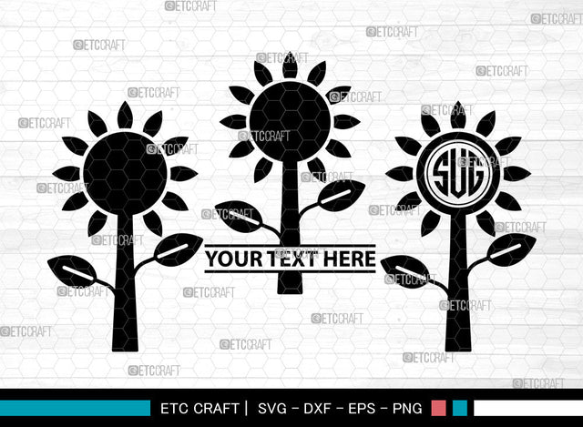Sunflower Icons Monogram, Sunflower Svg, Summer Svg, Sunflowers, Sunflower Tumbler, Sunflower Monogram, Icon Monogram, Svg Cut File, Dxf, Eps, Png, SVG ETC Craft 