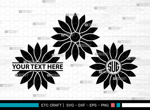 Sunflower Icons Monogram, Sunflower Svg, Summer Svg, Sunflowers, Sunflower Tumbler, Sunflower Monogram, Icon Monogram, Svg Cut File, Dxf, Eps, Png, SVG ETC Craft 