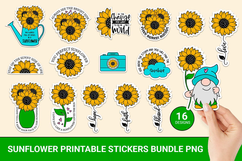 Sunflower inspirational sticker bundle Sublimation KMarinaDesign 