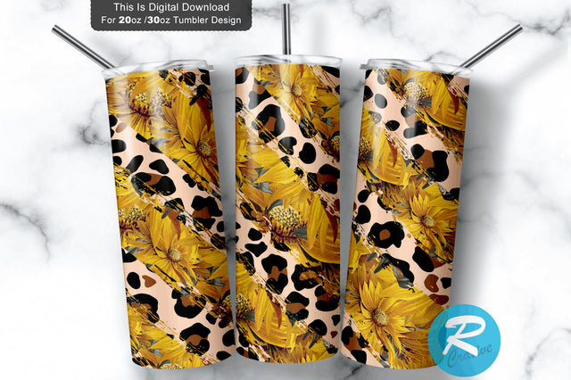 Sunflower Leopad 20 oz / 30 oz Tumbler PNG Sublimation Regulrcrative 