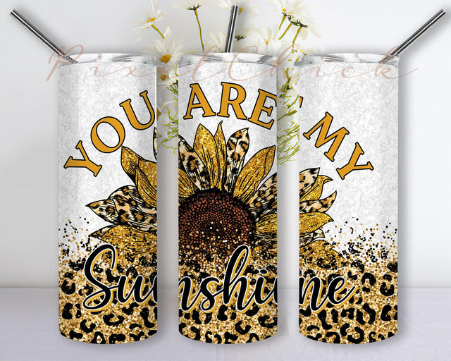 Sunflower Leopard 20oz Tumbler Png, You are My Sunshine Tumbler Design, Sunshine Sublimation Design, Leopard Gold Glitter Tumbler Wrap, Digital Download Sublimation PixelChick 