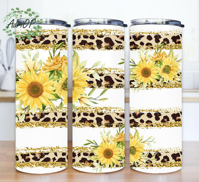 Sunflower Leopard 20oz Tumbler Template, Gold Glitter Design Png, Sunflower Tumbler Design, Flower Sublimation Design, Digital Download Sublimation AdriOP 