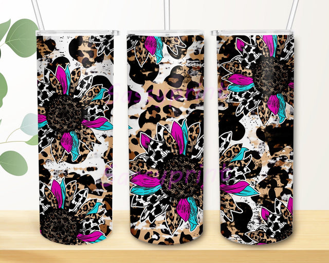 Sunflower Leopard 20oz Tumbler Wrap, Western Sunflower Tumbler Design, Leopard Print Tumbler Png, Western Country Sublimation Design, Instant Download Sublimation sassyprint 