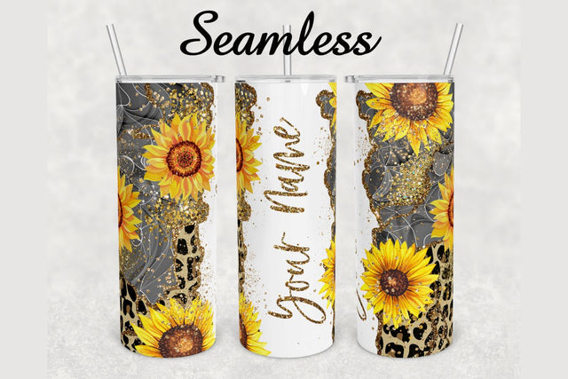 Sunflower Leopard Glitter Marble Tumbler sublimation design 20 oz skinny tumbler wrap Sublimation BambinaCreations 