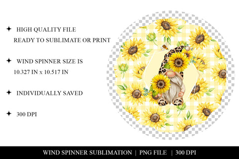 Sunflower & Leopard Gnome Wind Spinner Sublimation Design Sublimation BijouBay 