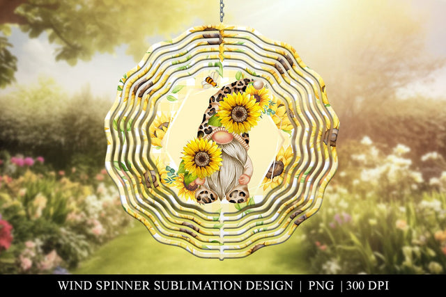 Sunflower & Leopard Gnome Wind Spinner Sublimation Design Sublimation BijouBay 