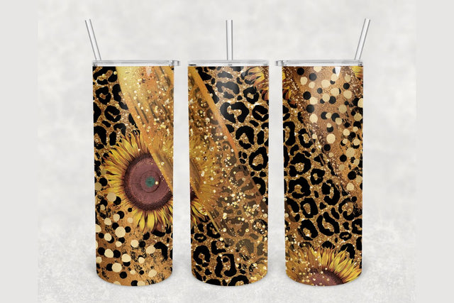 Sunflower Leopard Gold Glitter Milky Way Tumbler sublimation design 20 oz skinny tumbler wrap Sublimation BambinaCreations 