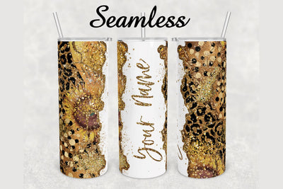Sunflower Leopard Gold Marble Tumbler sublimation design 20 oz skinny tumbler wrap Sublimation BambinaCreations 