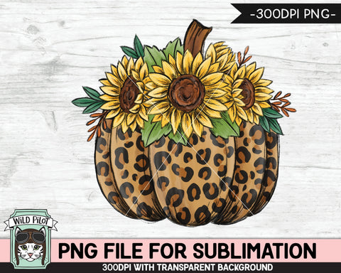 Sunflower Leopard Pumpkin SUBLIMATION design PNG, Floral Pumpkin png file, Flower Pumpkin sublimation, Fall png, Autumn png, Halloween png, Thanksgiving png Sublimation Wild Pilot 