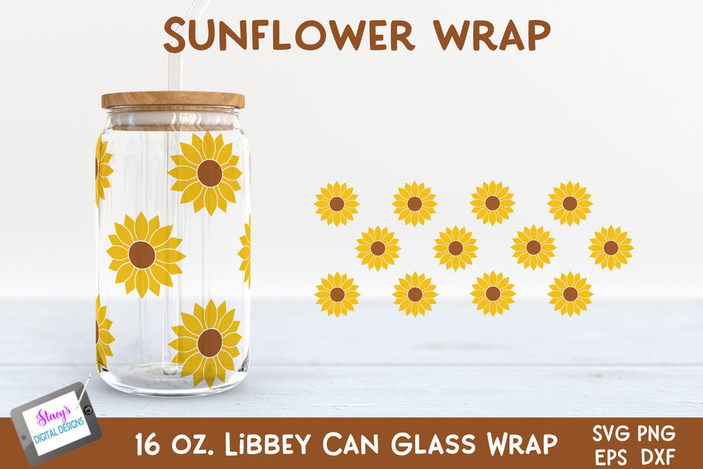 Sunflower Libbey Can Glass Wrap SVG | 16 oz. Can Glass SVG - So Fontsy