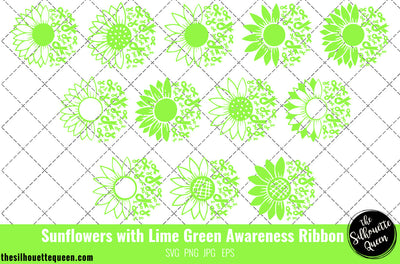 Sunflower Lymphoma Lime Green Ribbon SVG,Lymphoma Awareness Svg, Cricut files, Svg cut file to use Cricut SVG Loveleen Kaur 
