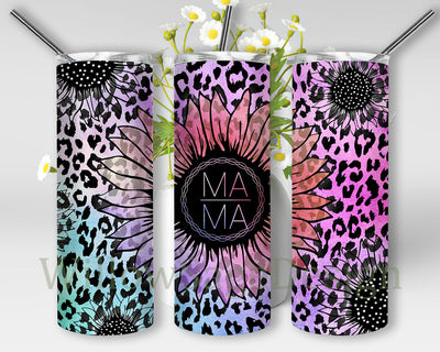 Sunflower Mama Tumbeler Design, Mama 20oz Skinny Tumbler, Leopard Tumbler Wrap, Sublimation Design, Mother's Day Gift, Instant Download Sublimation WillowSageDesign 